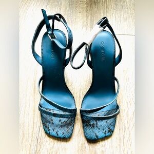 NWT Open Edit Blue Snakeskin Sandals Sz 8